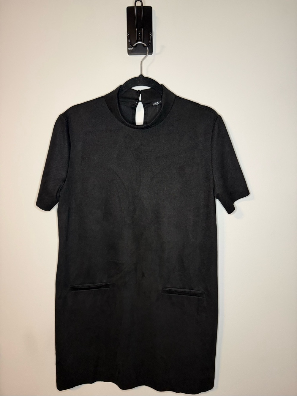 Zara Black Faux Suede Mock Neck Mini Dress US L
